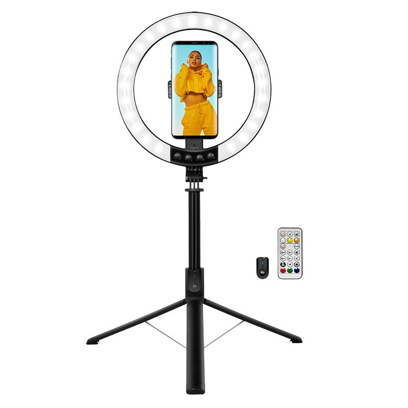 LogiLink LED Ring Light with Selfie Stick Tripod and Bluetooth Remote Control