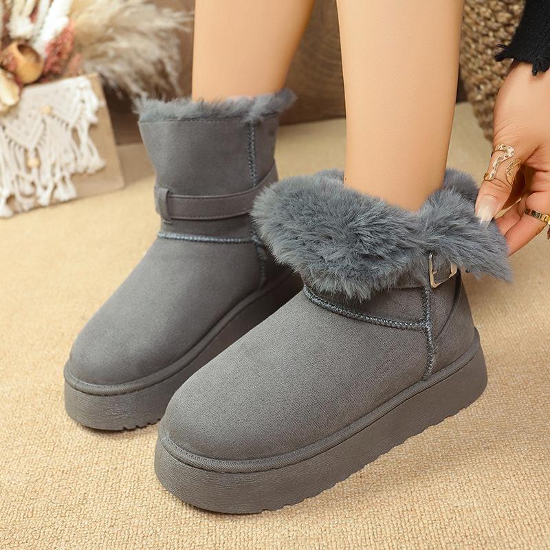 Fashion Women Snow Boots Warm Plush Cotton 2025 Winter Thickened Fluff Platform Shoes for Women Comfortable Non-slip Flat Ankle Boots