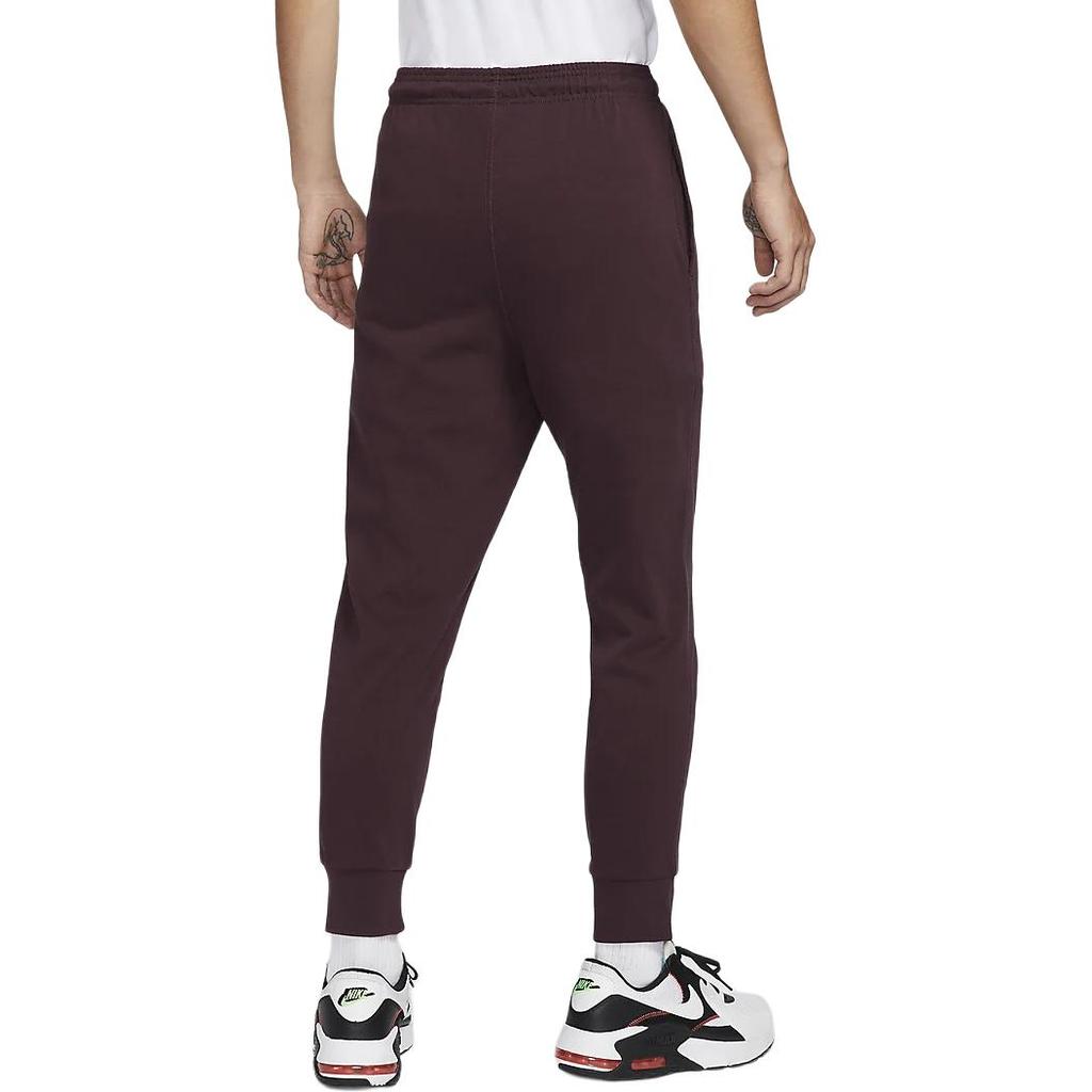 Nike Club Logo Embroidery Pattern Solid Color Elastic Waist Mid Rise Knit Casual Pants Men Pants Burgundy FQ4331-652