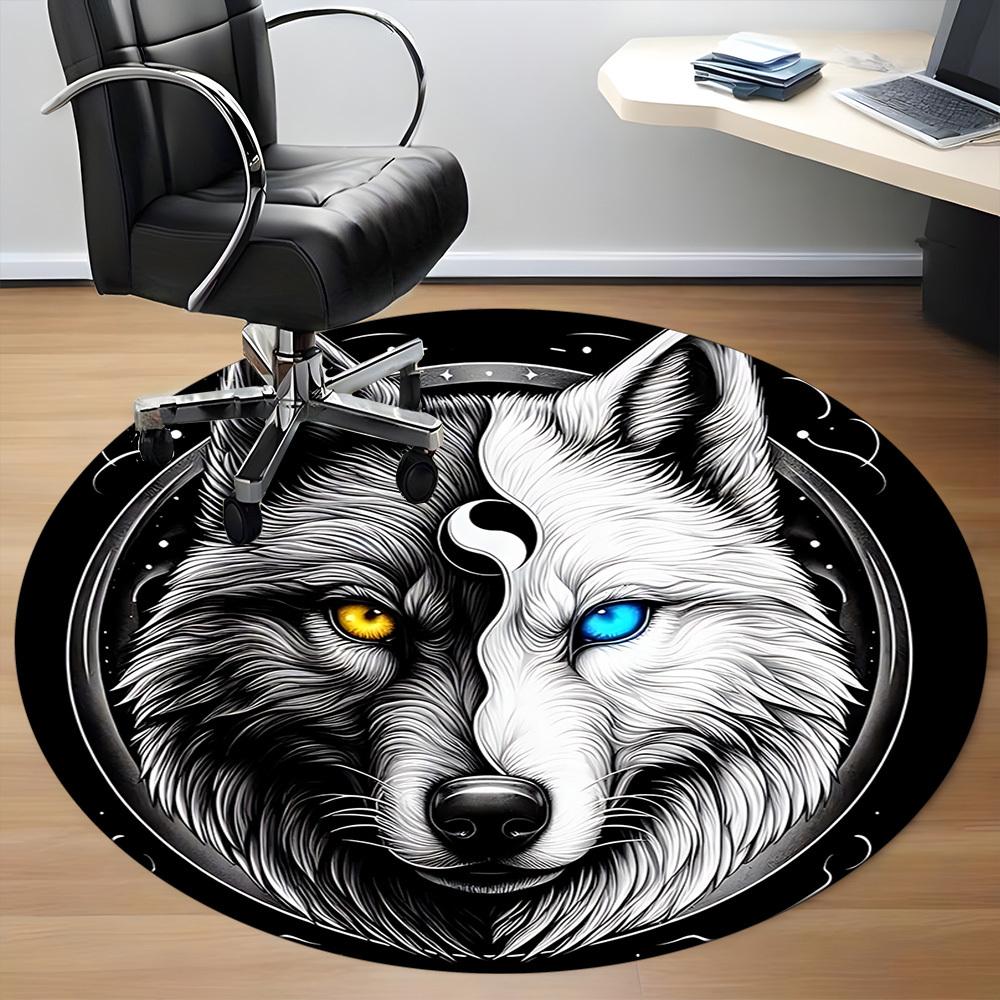 1pc Wolf YinYang Office Round Area Rug, Under Office Chairs Bedroom Living Room Home Decor, Room Deco, Available in Various Sizes