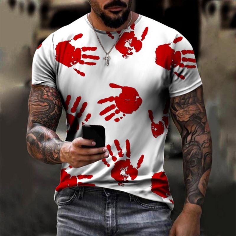 Футболки ужасов на Хэллоуин с кровавым 3D-принтом для мужчин и женщин, новые футболки с коротким рукавом, большие размеры Harajuku Y2k, топы, футболки, детская одежда