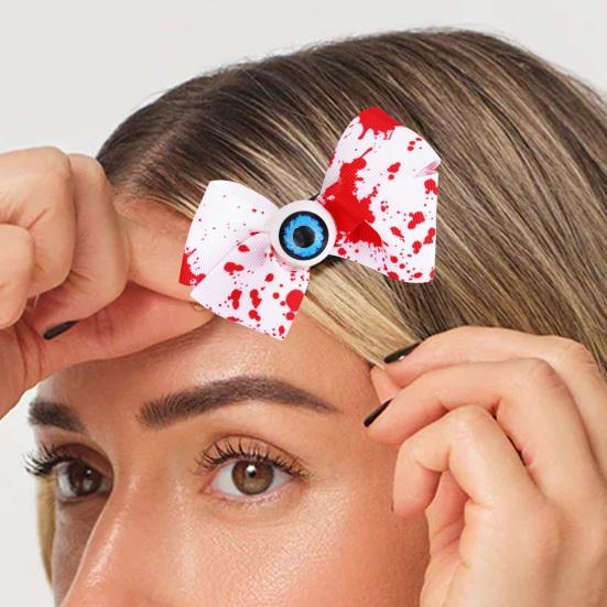 Halloween Blood Bow Clips for Women Girls Horror Eyeball Bowknot Hairpin for Halloween Theme Party Hair Accessories
