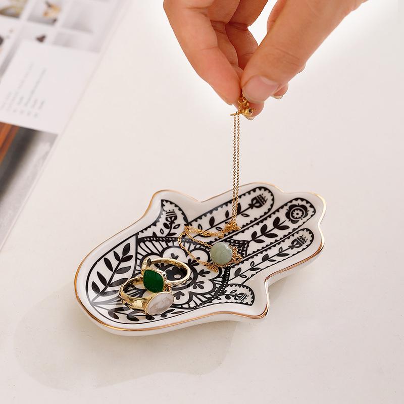 1шт поднос для украшений декоративный дизайн в форме руки элегантная золотая отделка домашний декор 11.5x8см