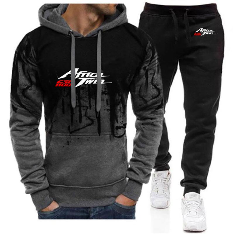 Africa Twin Crf 1000 L Crf1000 New Gradient Suits Men's Spring Autumn Print Sportwear Hooded Hoodie+Sweatpants 2 Pieces Sets