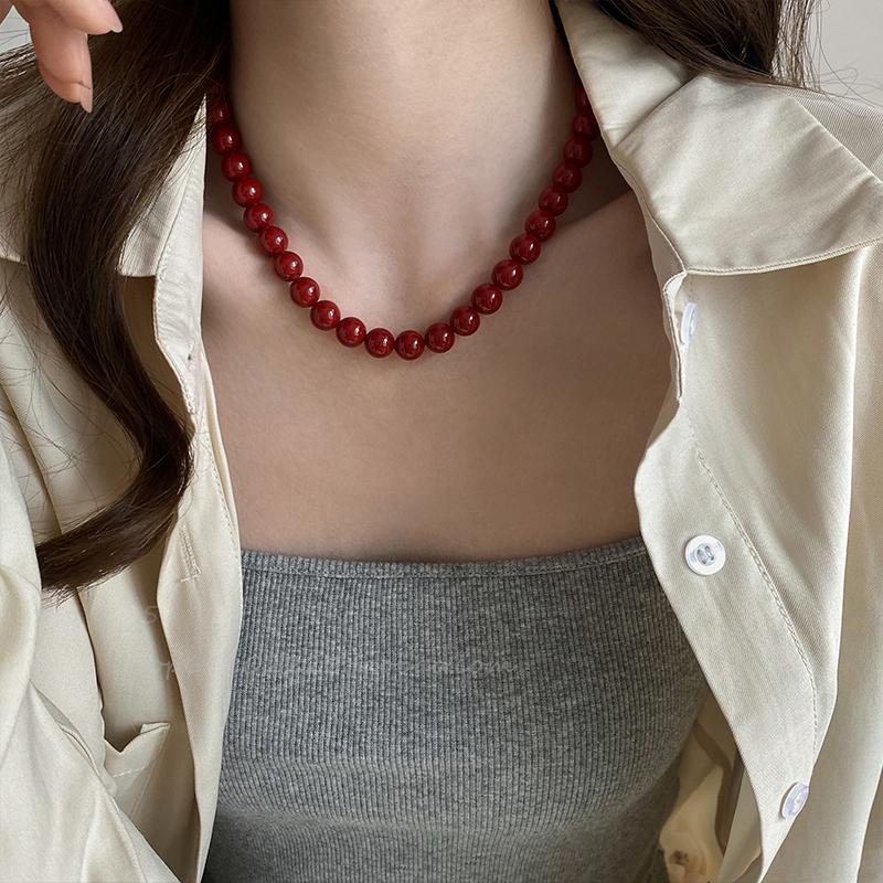 Винтажные красные бусины ожерелья для женщин китайский стиль стеклянные бусины ожерелье изысканный элегантный чокер эстетические ювелирные аксессуары