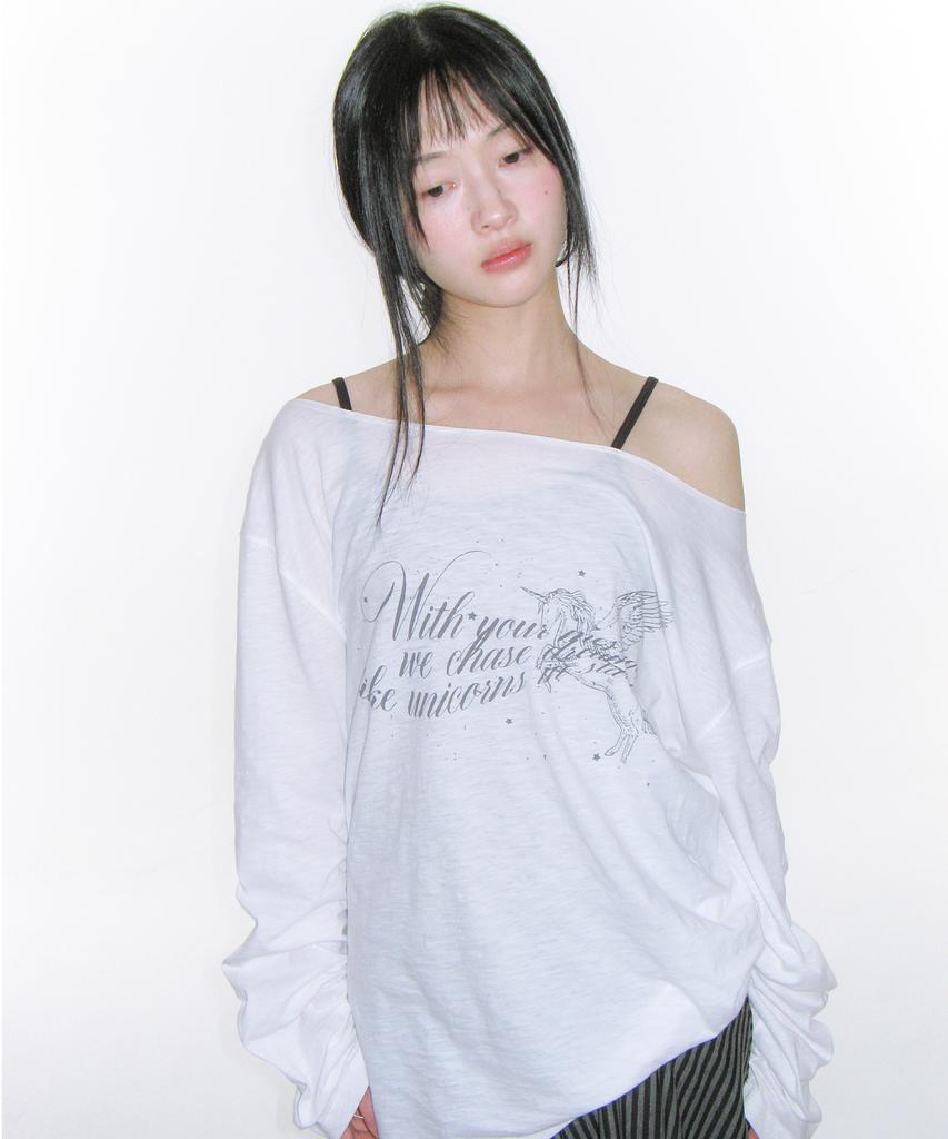 AMES-WORLDWIDE Unicorn Sheer Ls Tee Ivory