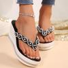 Brand Designer Pearl Bead Strap Flip Flops Women 2025 Summer Black Chunky Platform Wedge Heels Slippers Plus Size 43 Slippers