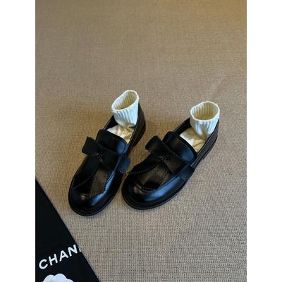 Версия из коровьей кожи~ Лоферы в британском стиле с круглым носком и бантом, ретро колледж, одинарная обувь, низкий каблук, маленькие кожаные туфли женские