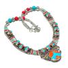 Cabochon Tibetan Nepal Necklace Natural Turquoise Red Coral 18 In Jewelry NN 717
