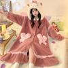 Зимний милый и теплый топ с рисунком из мультфильма, утолщенный коралловый бархатный длинный кардиган с капюшоном, ночная рубашка, домашняя одежда