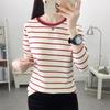 "Women's Plus Size Long-Sleeve Striped Cotton T-Shirt"
