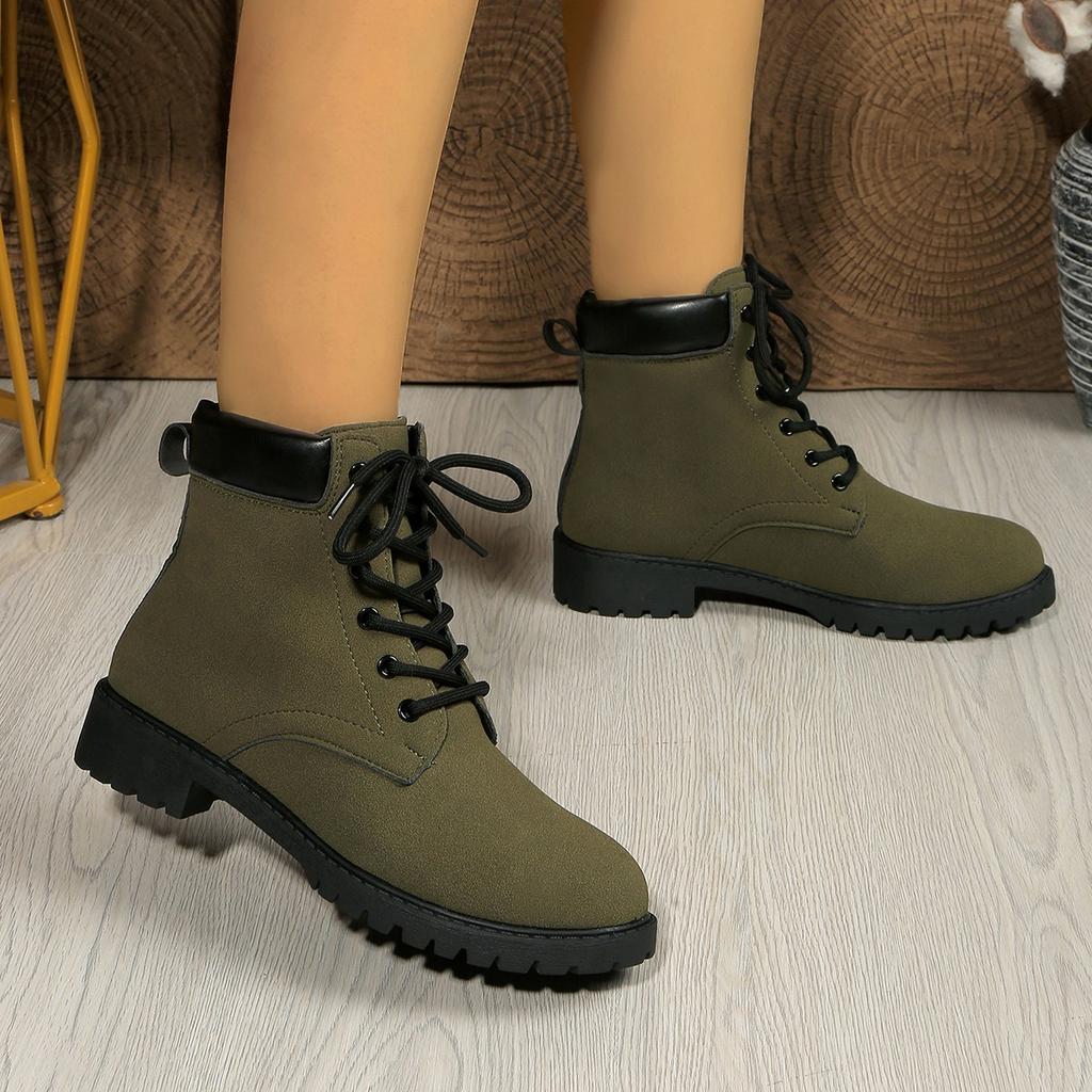 Women's Martin Boots Fashion Color-blocked Boots Front Lace-up Plus Size British Leather Boots Women