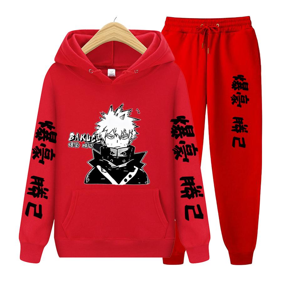 Женский комплект из 2 предметов с длинными рукавами, японское аниме «My Hero Academia Katsuki Bakugo», толстовка с капюшоном, одежда унисекс, толстовка