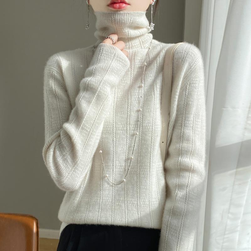 Осенне-зимний свитер, женский джемпер с высоким воротом, однотонный свитер, длинный рукав, теплый кашемировый свитер из мериносовой шерсти