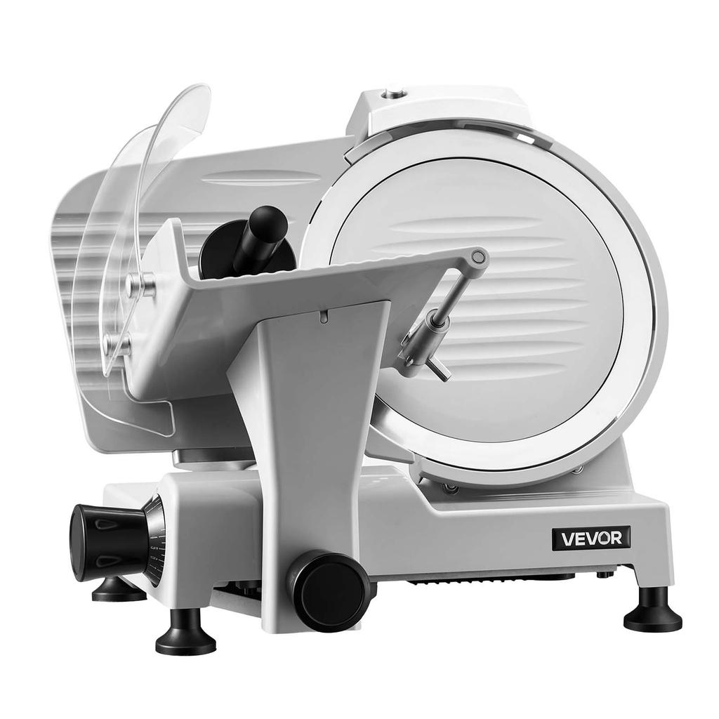 VEVOR Commercial Meat Slicer, 300W Electric Cutter, Removable 25cm Carbon Steel Blade and Food Tray, 0-12mm Adjustable Thickness Food Slicer Machine