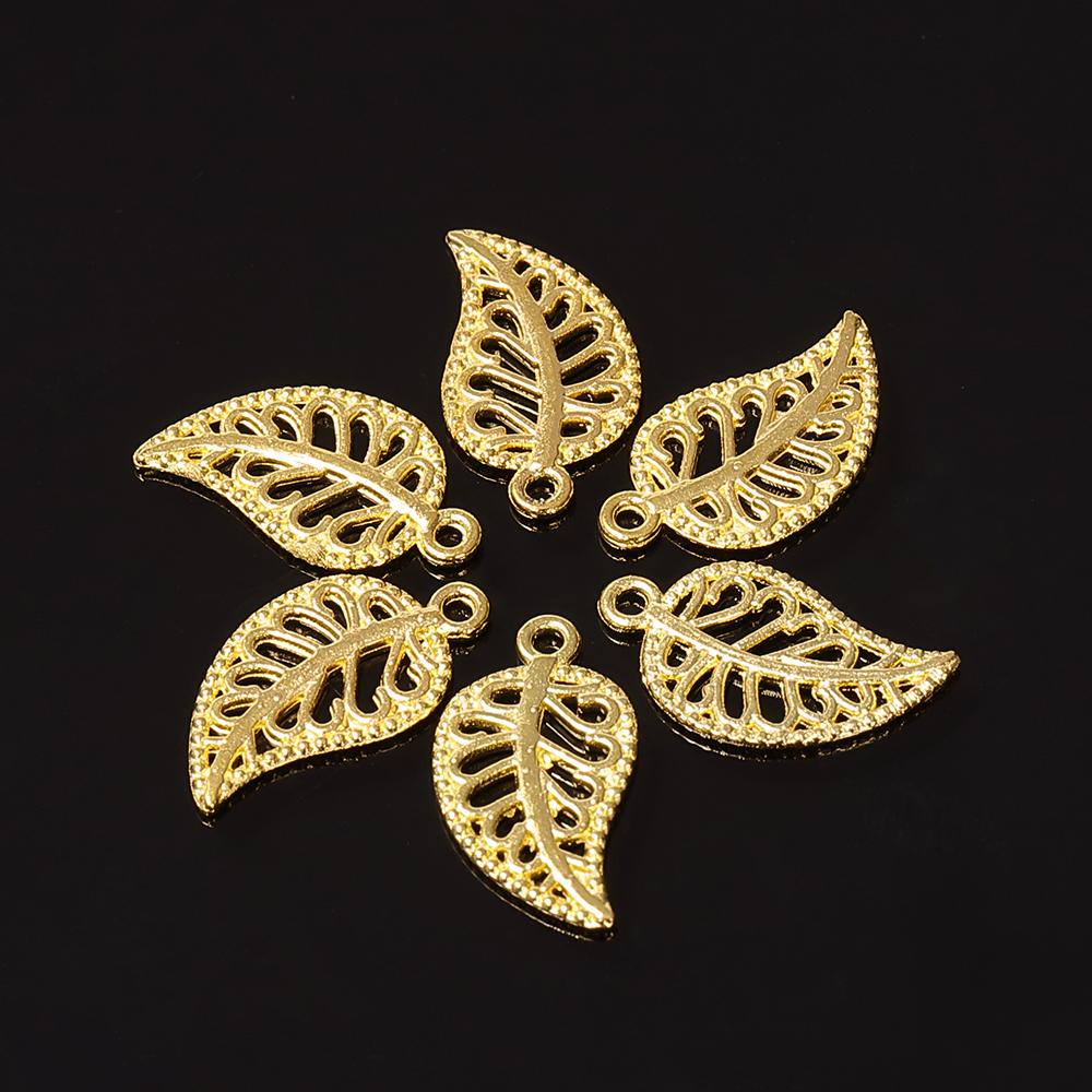 50pcs 17x9mm Tree Leaf Charms Pendants Small Metal Leaf Pendants for Bracelet Accessories Jewelry Findings Making Wholesale DIY