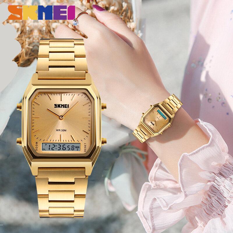 Skmei Женские цифровые часы Водонепроницаемые из нержавеющей стали Простые элегантные наручные часы для женщин мужчин 1220