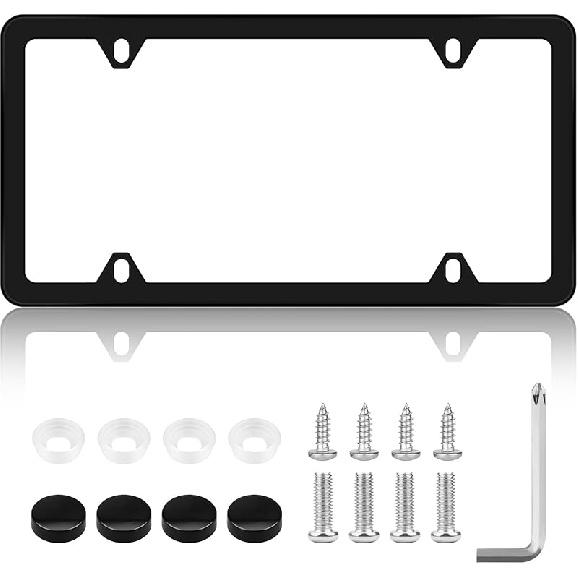 Chrome License Plate Frame Made Of Zinc Alloy Metal, Universal Car Accessories,1 Pack License Plate Holder Never Rust And Unbreakable With Metal