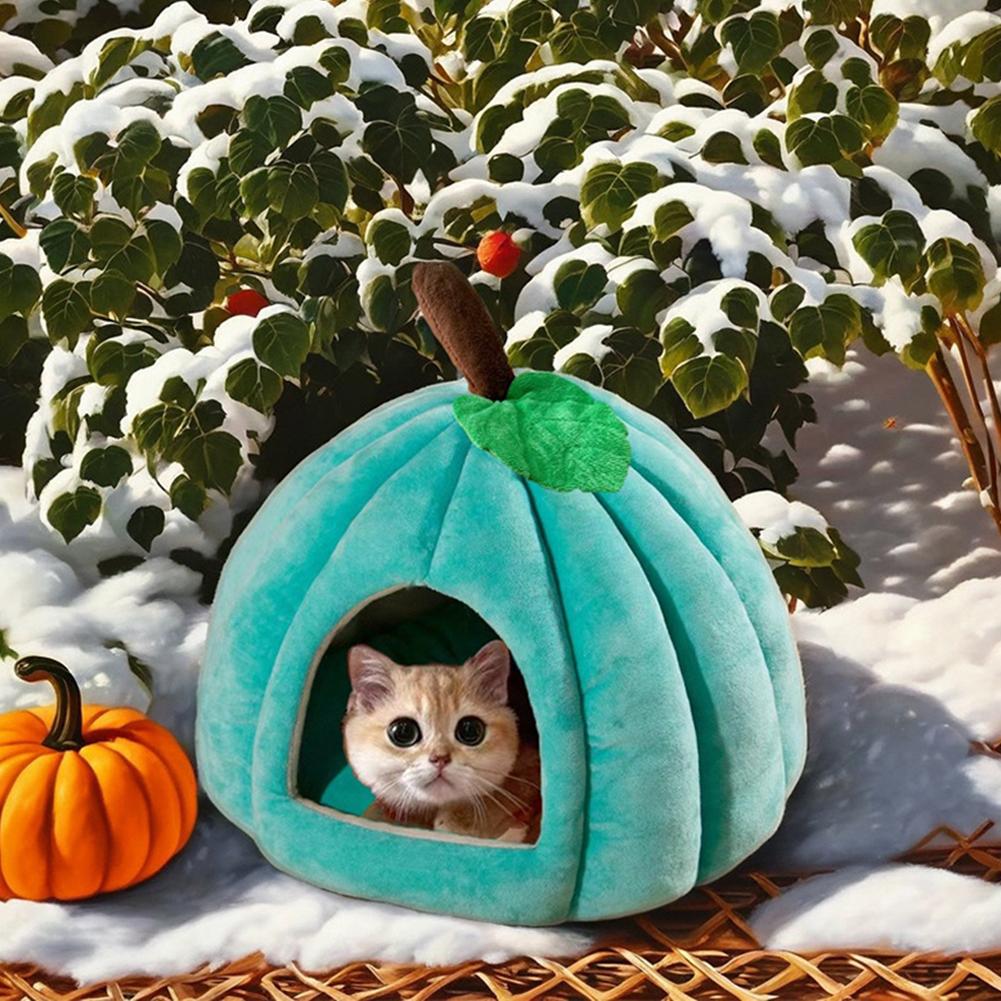 Halloween Small Cat Bed For Indoor Cats Washable Plush Pumpkins Cat Cave Bed,Winter Warm Closed Pet Nest,Detachable Pet House