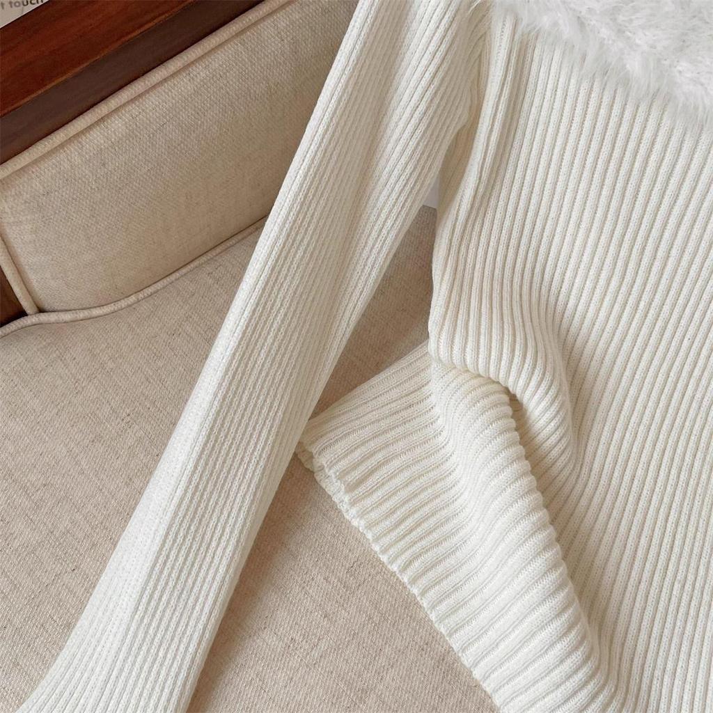 Шикарный французский женский свитер-топ на одно плечо с расклешенными рукавами - Облегающий пушистый базовый слой для осени/зимы.