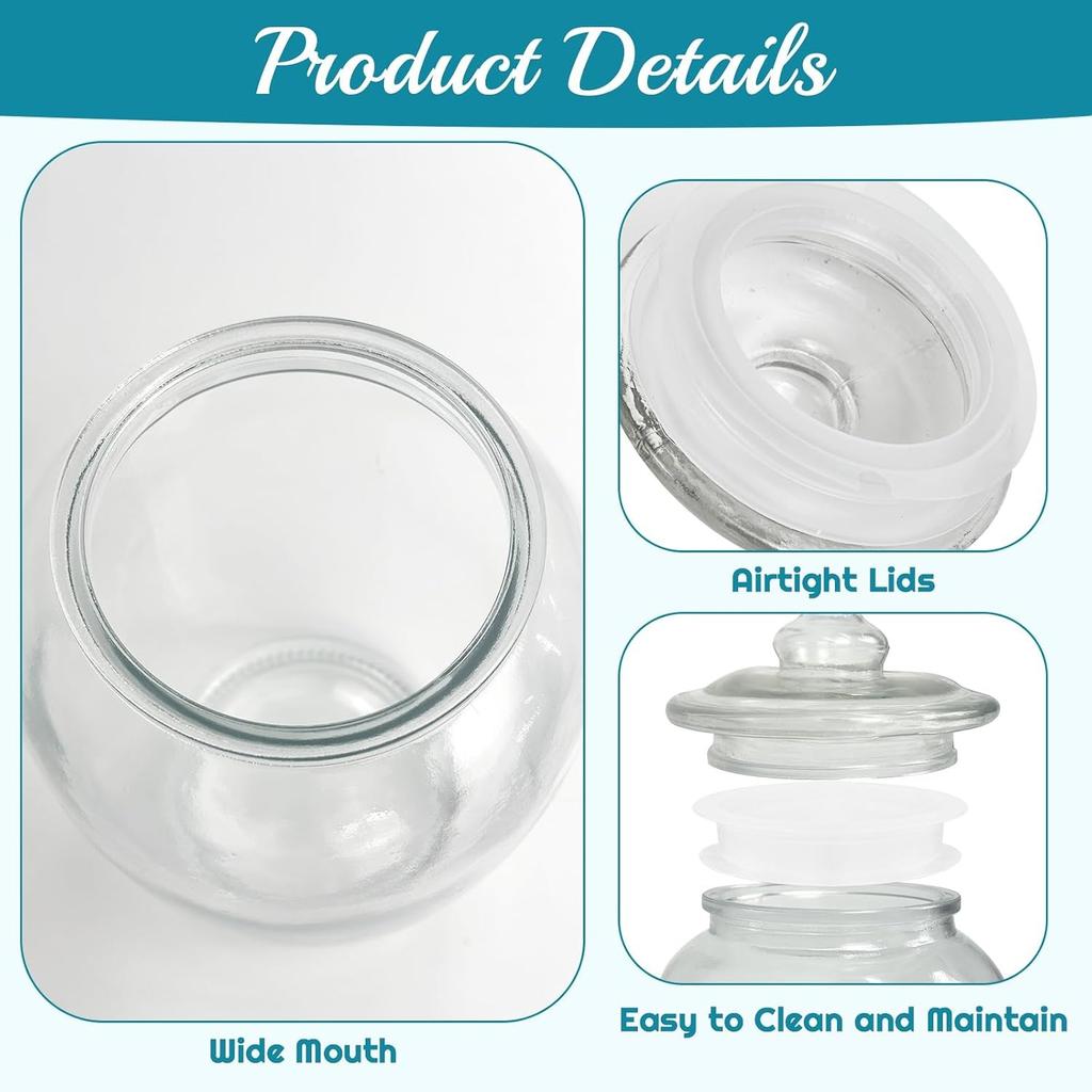 2 x 2200 ml glass candy cookie jars with airtight lids, decorative pharmacist jars, buffet containers for kitchen counters, clear food storage
