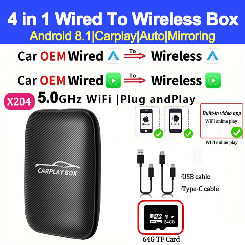 4 в 1 Carplay Ai Box Android Auto Беспроводной адаптер Carplay Car Multimedia Player Поддержка YouTube Netflix Car Streaming