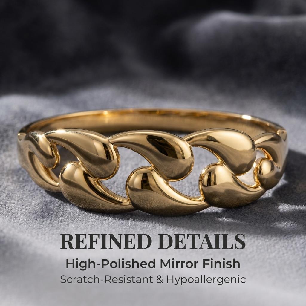 Gold Color Snap-on Teardrop Wide Bangle Stainless Steel Bracelet for Women Fashion Jewelry Gift