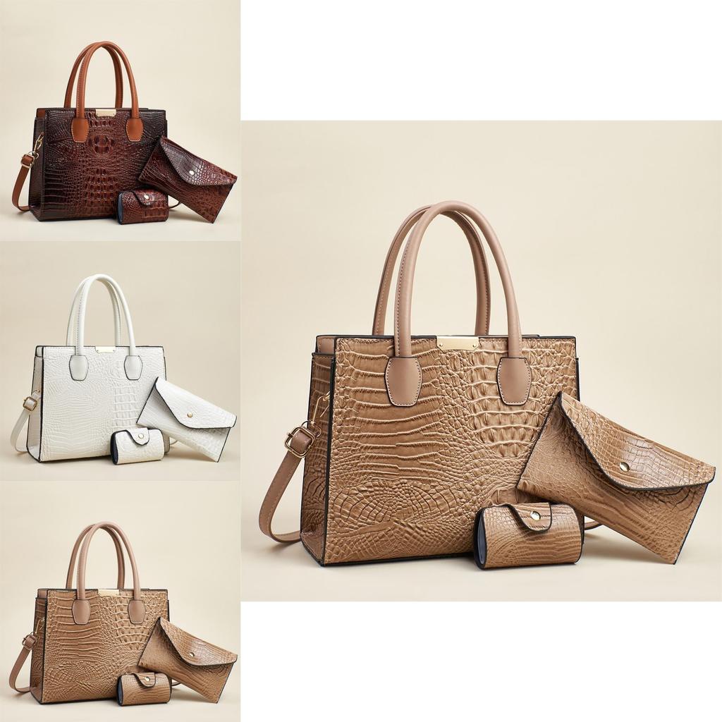 Fashion Solid Color Crocodile Texture Women Casual Shoulder Bag Three Piece Set For Daily Use And Office Commuting