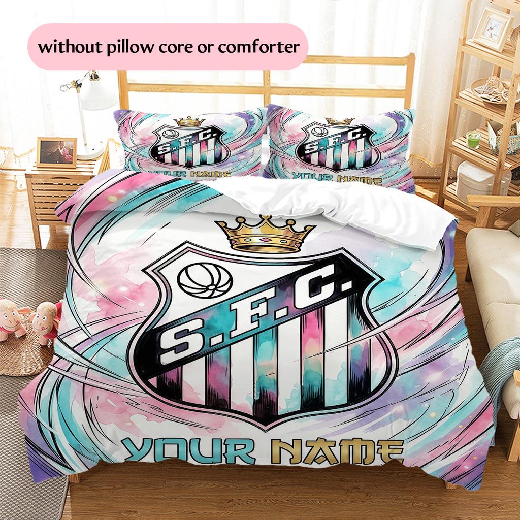 Custom Name Santos FC Pattern Bedding Quilt Set Home Decoration Gift (1 * duvet cover + 2 * pillowcase without core)