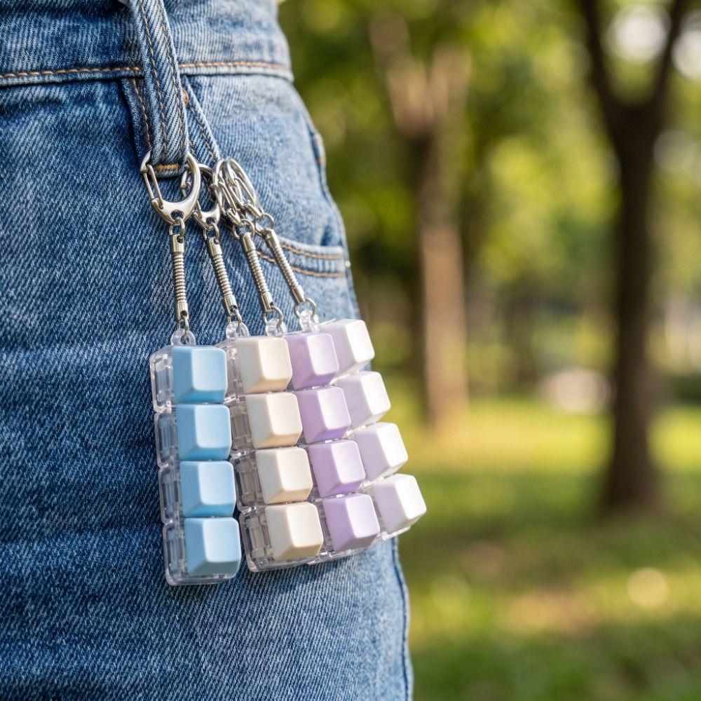 4 Keys Button Keyboard Fidget Keychain Funny Pendant Fidget Clicker Toy Bag Key Decor