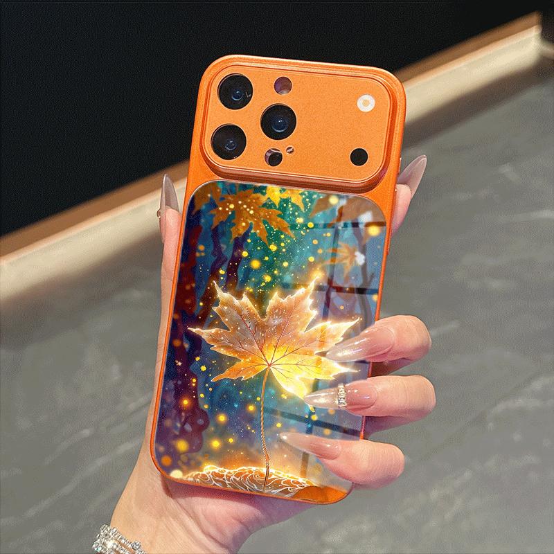 Эстетичный Чехол для Телефона из Оранжевого Стекла с Рисунком Осенних Кленовых Листьев для iPhone 17 16 Pro Max 15 14 13 12 Mini 11 X XS 7 8 14Plus