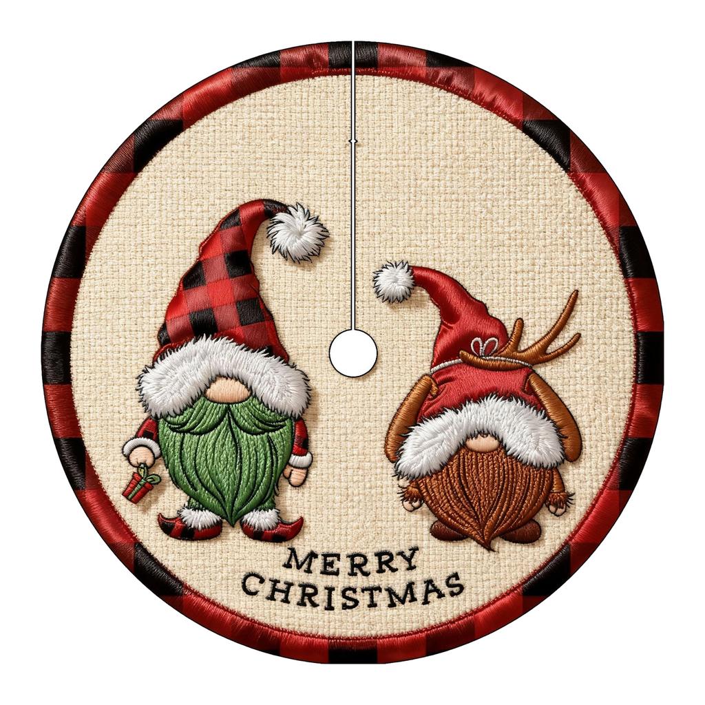 Christmas Tree Skirt with Embroidery and Digital Print, Festive Holiday Decoration for Under the Tree