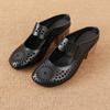 Summer New Retro Handmade Hollow Hole Shoes Medium Heel Casual Women's Slippers Medium Soft Sole Shoes