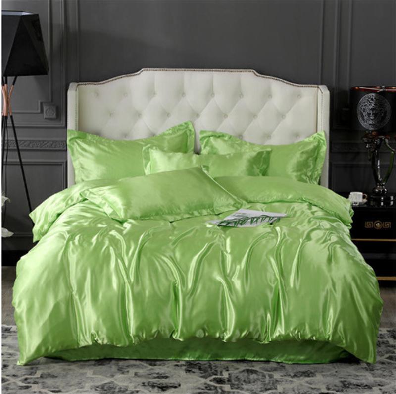 Summer Smooth Satin Duvet Cover Include Duvet Cover Flat Sheet and Pillowcases Smooth Bedding Set Silky Luxury Bedcloth Sets