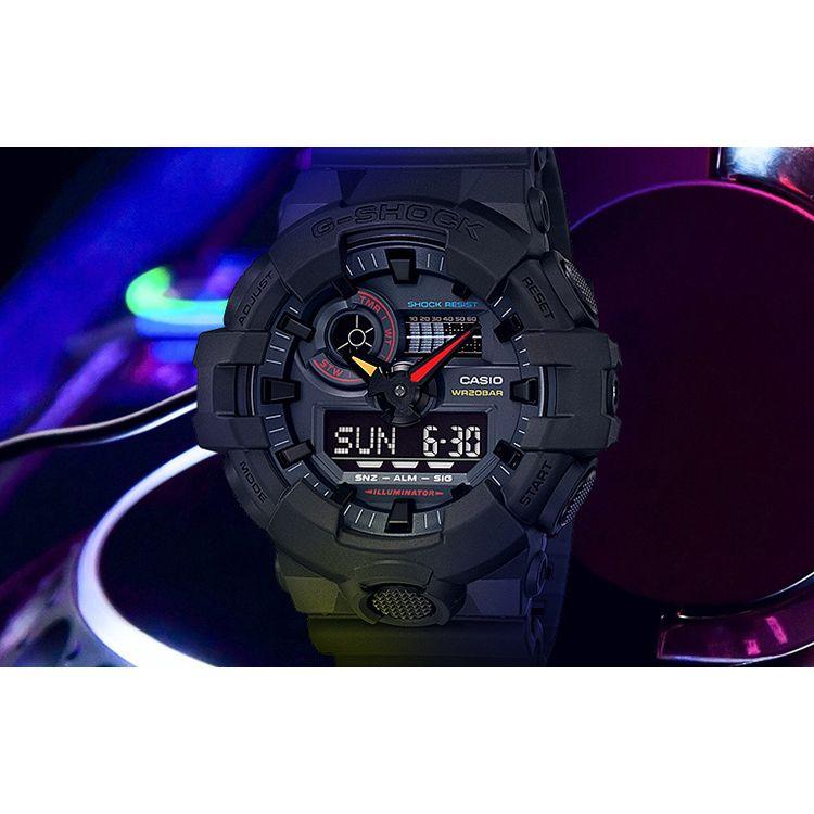 Casio G-Shock Серия Тематическая Модный Тренд Неоновый Стиль Двойной Циферблат Ударопрочный Водонепроницаемый Спортивный Кварцевый Механизм Ремешок из Смолы GA-700BMC-1A