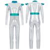 Girls Alien Cosplay Costume Space Astronaut Robot Jumpsuit Long Sleeve Shiny Metallic Bodysuit For Halloween Christmas Dress Up