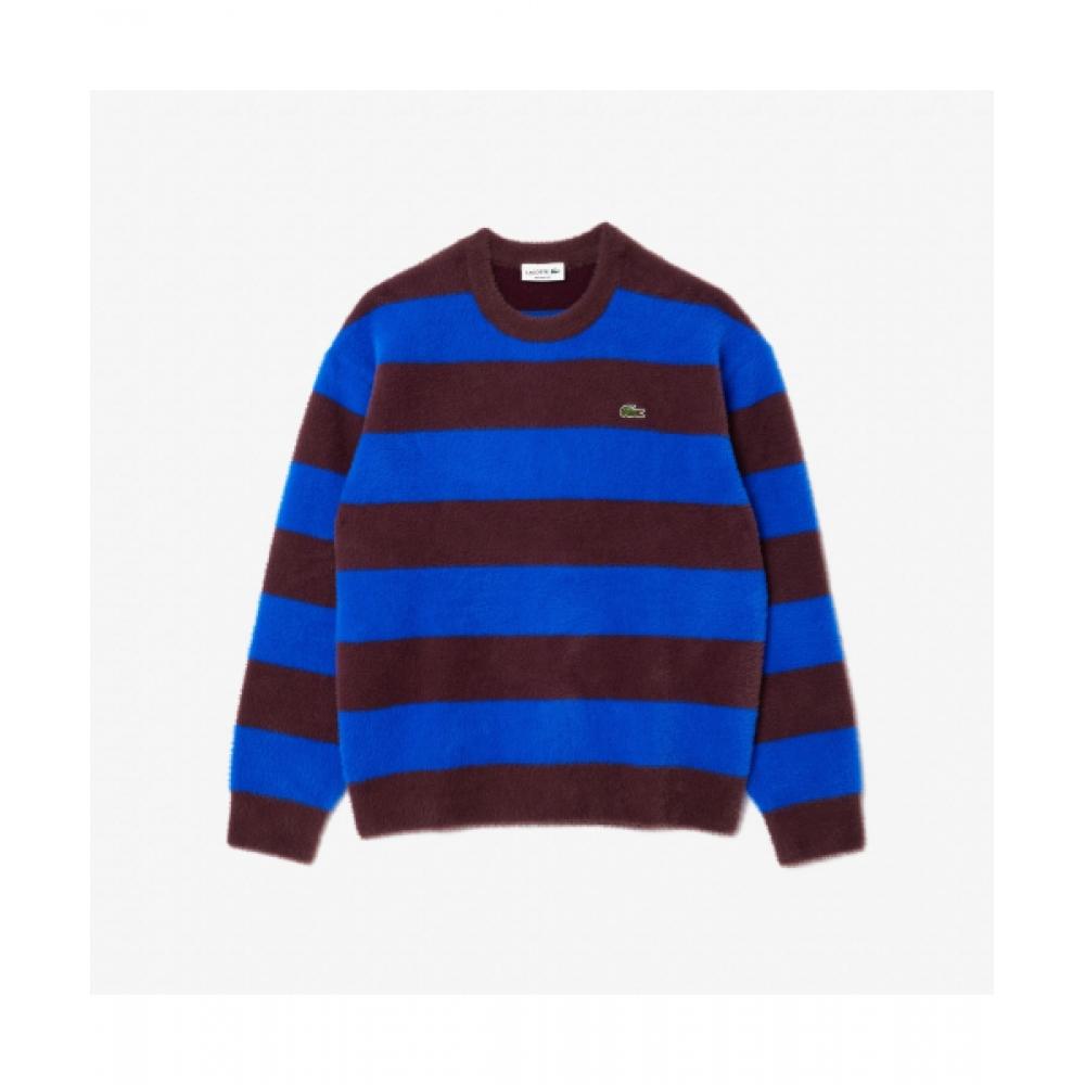 Lacoste Мужской свитер в полоску с двойной лицевой стороной [сине-коричневый]