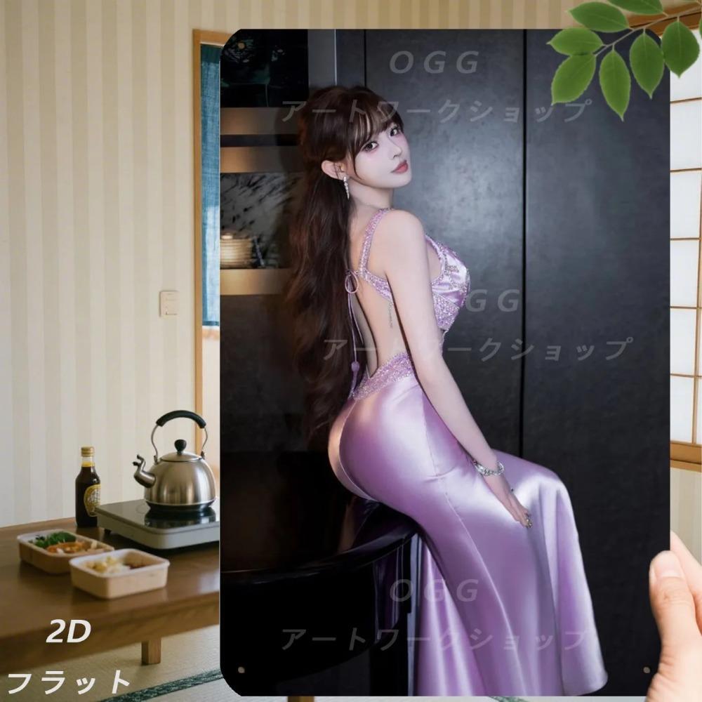 VIT Ретро Женщина в Фиолетовом Платье Металлическая Настенная Картина-Вывеска 8x12 Дюймов Винтажный Декор