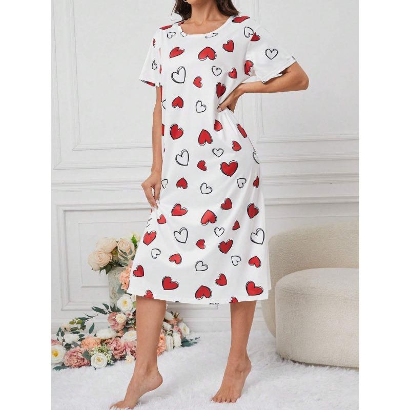 Большой размер, круглый вырез, короткий рукав, синий цвет с цветами абрикоса, домашняя одежда, ночная рубашка, платье, повседневный стиль, женская одежда с принтом