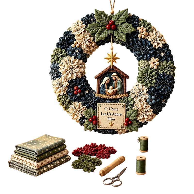 3D Fabric Poke Wreath Diy Christmas Theme Kit 3D Hanging Fabric Poke Art Kit Christmas Wreath 2026 Christmas Atmosphere Decor