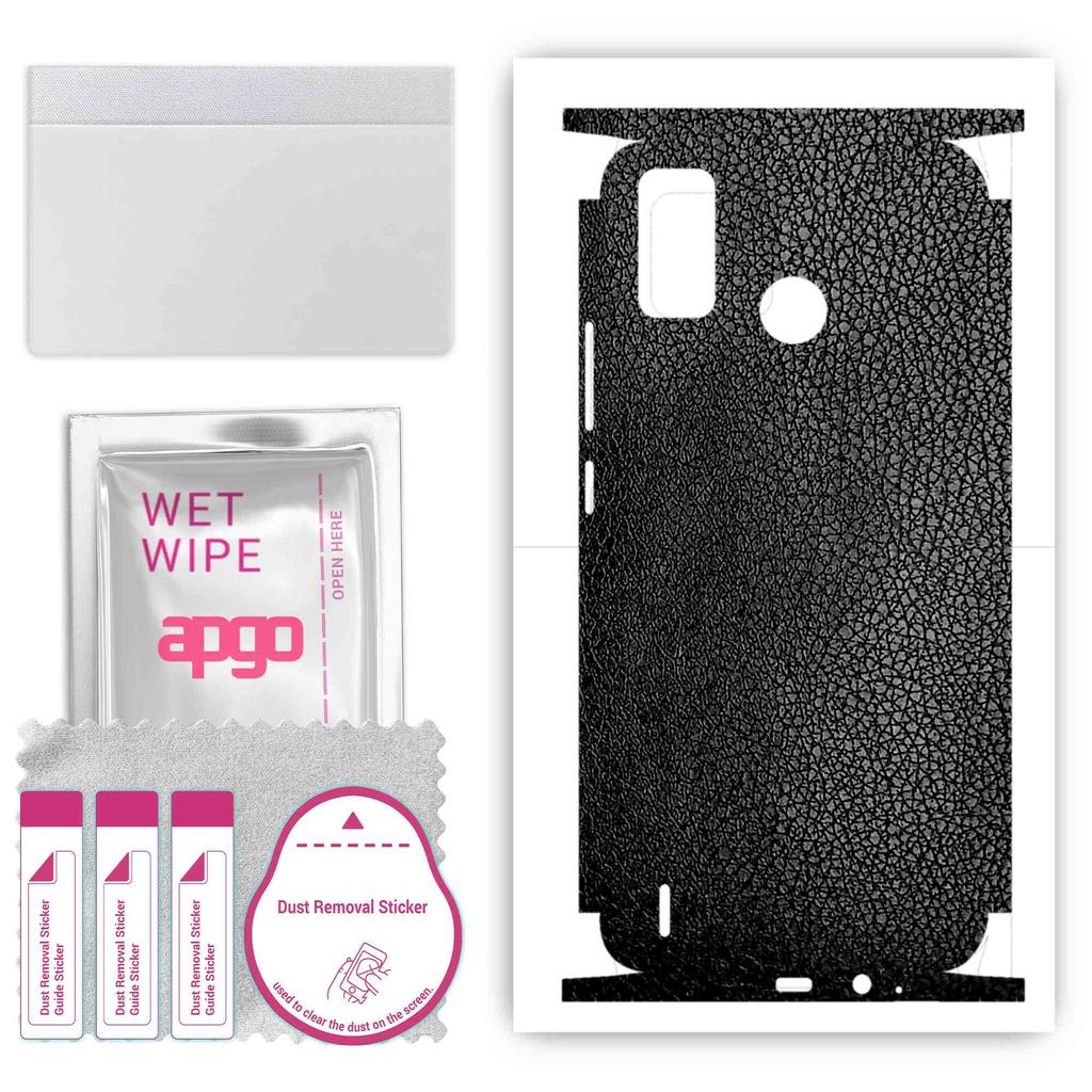apgo Protective Skin Sticker for the Back+sides Compatible with Tecno Spark 6 Go, Full Wrap Film, Foil, Vinyl - Pattern Black Leather