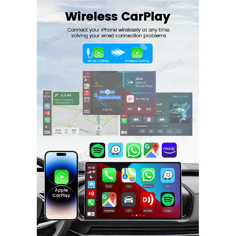 Мини-адаптер CarlinKit Mini Ultra 3 для беспроводного Android Auto и CarPlay, WiFi 2,4 ГГц и 5 ГГц, BLE, Автоматическое подключение, Обновление OTA, Мини-смарт-бокс для автомобиля