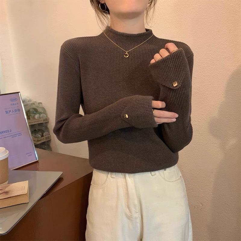 Женский полуводолазный свитер, пуловер с длинными рукавами, внутренняя одежда, теплая основа вязаного свитера для женщин