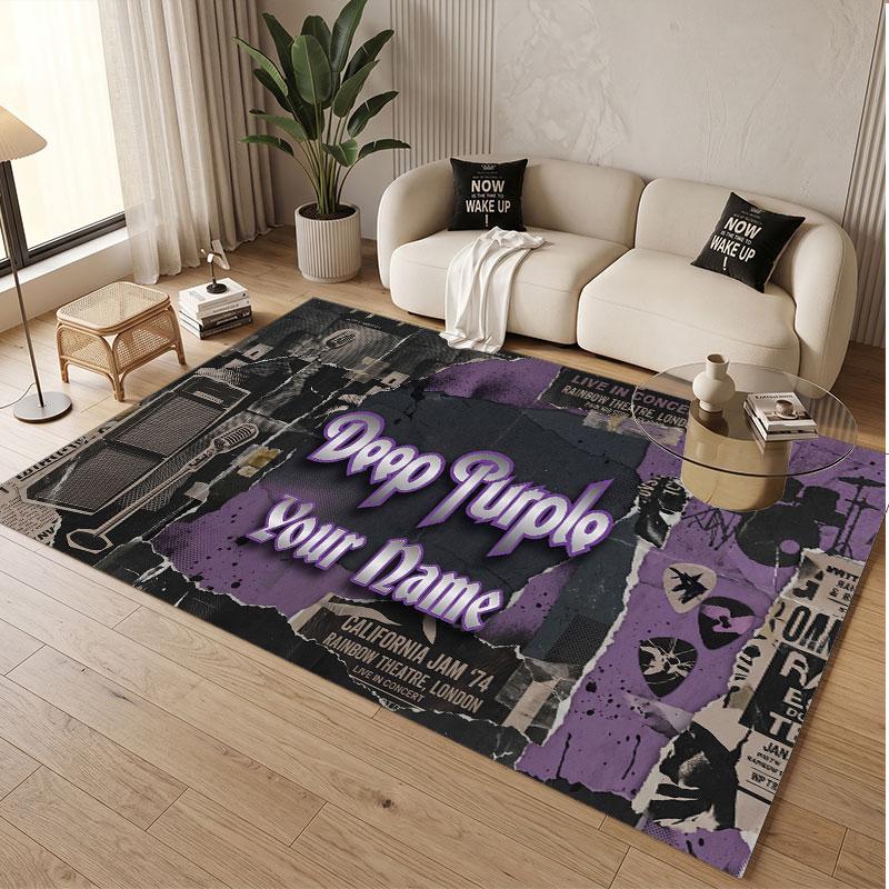 Custom Rug Deep Purple Pattern Print Name Text Soft Non‑Slip Floor Carpet for Home Indoor Decoration
