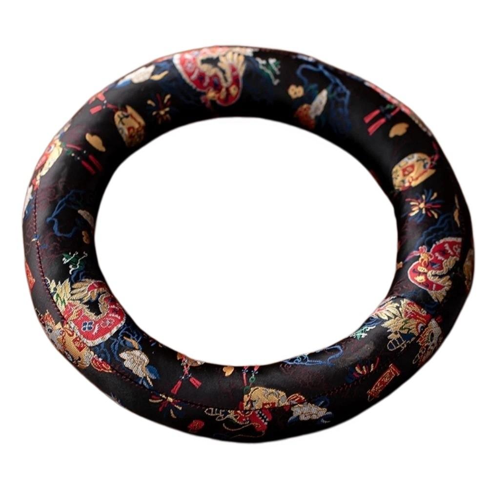 Donut Shape Dragon Design Singing Bowl Mat Nepalese Wooden Fish Coaster Sound Copper Out Mat Yoga