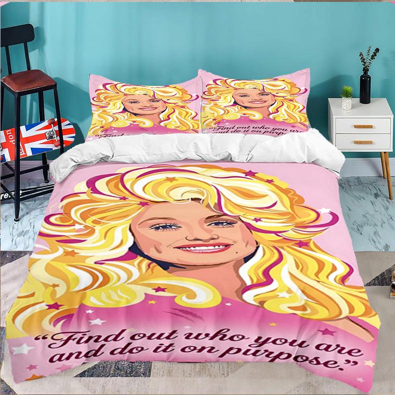 Dolly-Parton Leopard Print 3pcs Bedding Set,Including 1pc Duvet Cover And 2pcs Pillowcases Perfect Gift for Christmas,Ideal for Bedroom, Dormitory