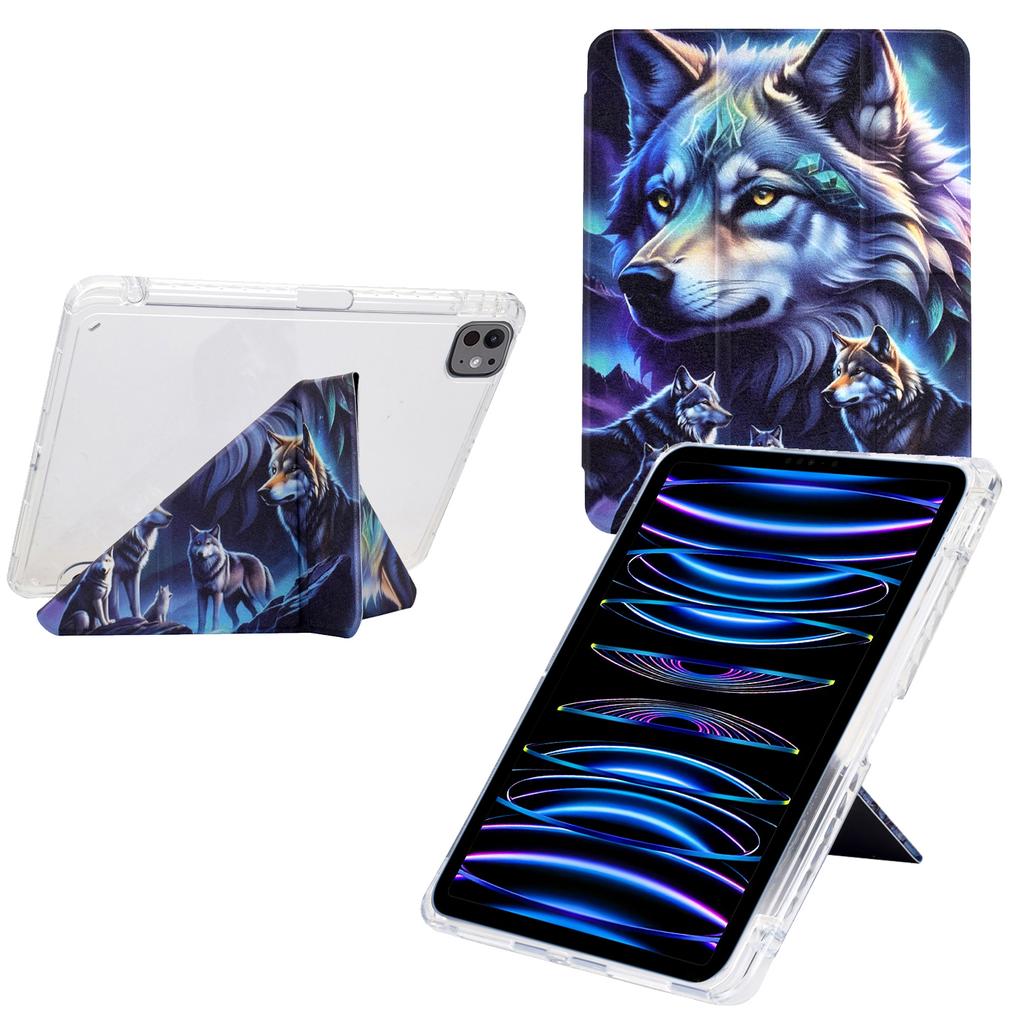 Tablet Case For iPad Pro 12.9 (2022)/(2021)/(2020)/(2018),Stand Pattern Print Leather+Clear Acrylic Cover with Pencil Holder