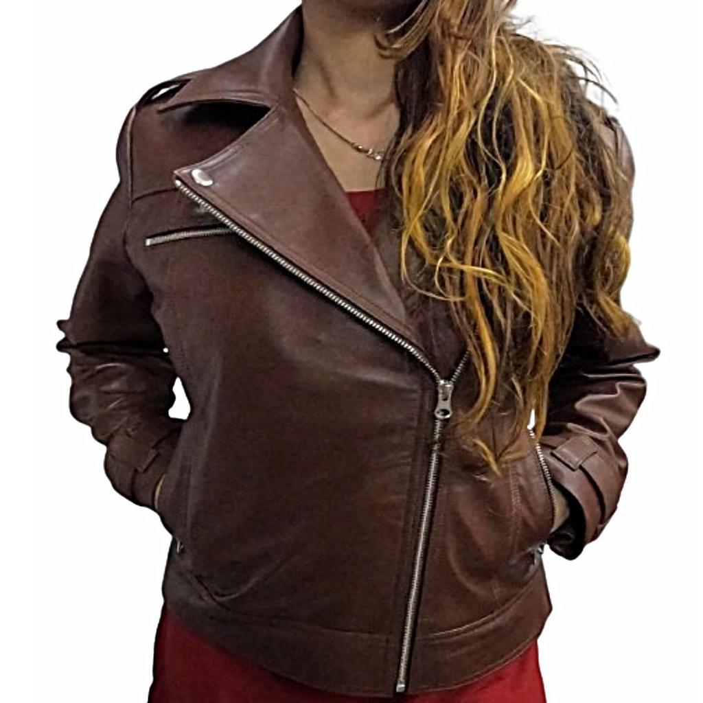 Women's Dark Brown Solid Casual Motorcycle Biker Jacket, Sheepskin Leather Moto Jacket, Brando Solid Patent Jacket , Christmas Gift For Her