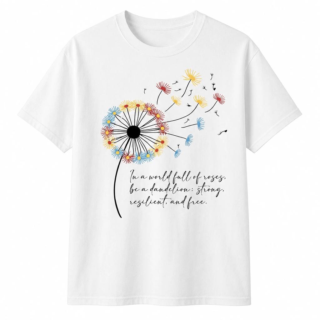 Dandelion Inspirational T-Shirt Positive Quote Floral Motivational Graphic Tee