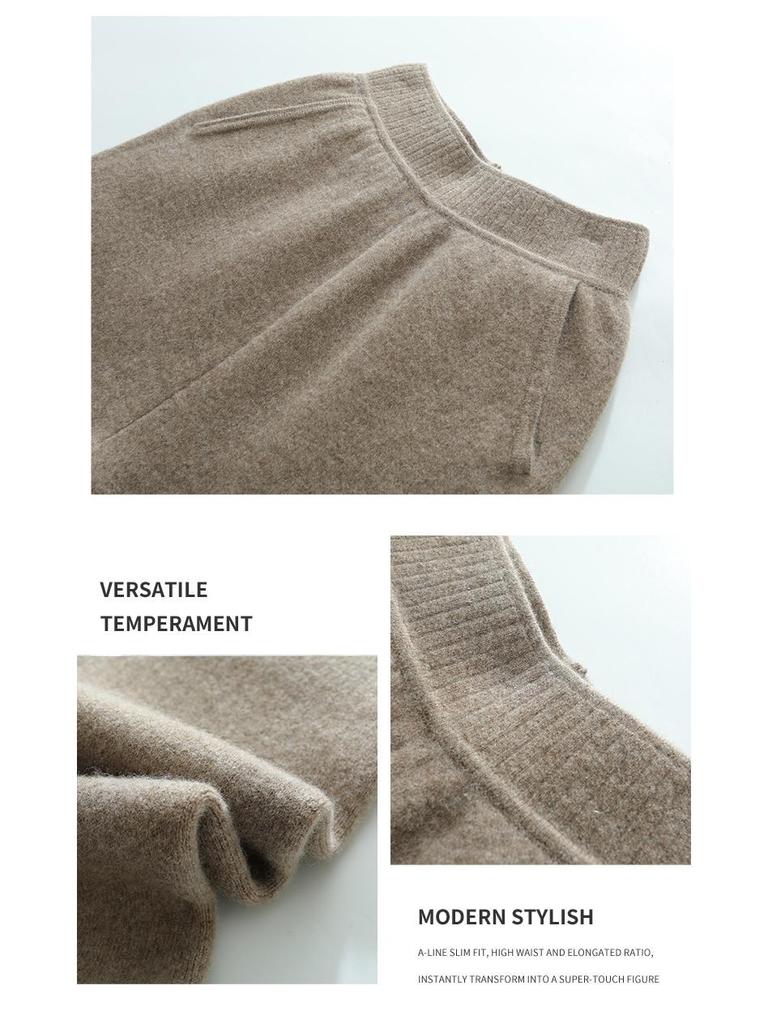 100% Wool High Waist Slimming Knit Pants: Fashionable Solid Color Elastic Skinny Pants for Women, Autumn Winter Collection